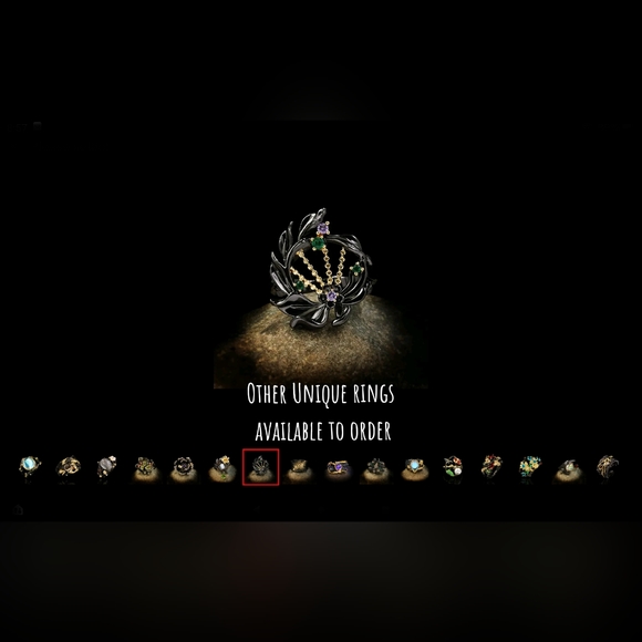 Black silver & multi gem 'web' ring, Sz.6 - Picture 2 of 2